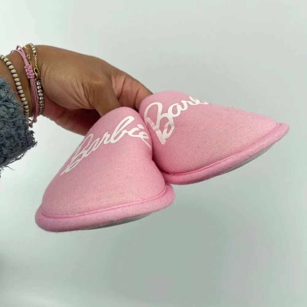 Barbie Girls Pink Plush Logo Slippers EU 34 / US 3